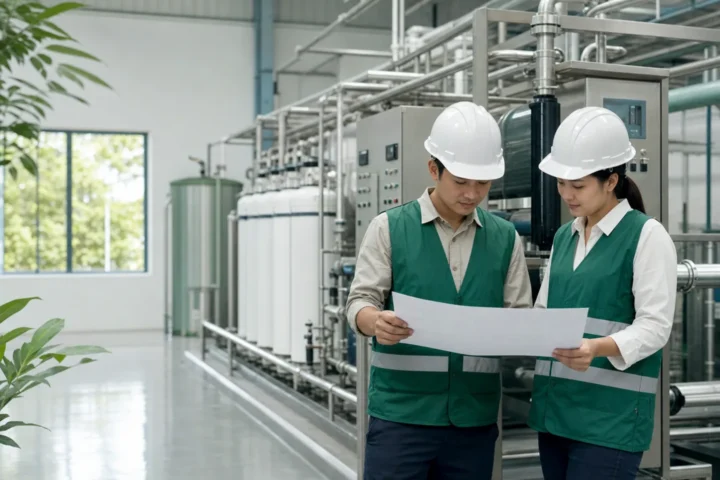 Kỹ sư môi trường Hùng Phát kiểm tra hệ thống xử lý